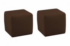 ensemble de 2 poufs carrés en cuir, chocolat.